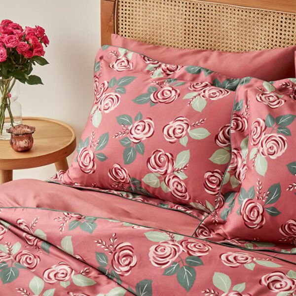 %100 Pamuk Saten Rose Çift Kişilik Nevresim Seti Mürdüm (200x220 cm)