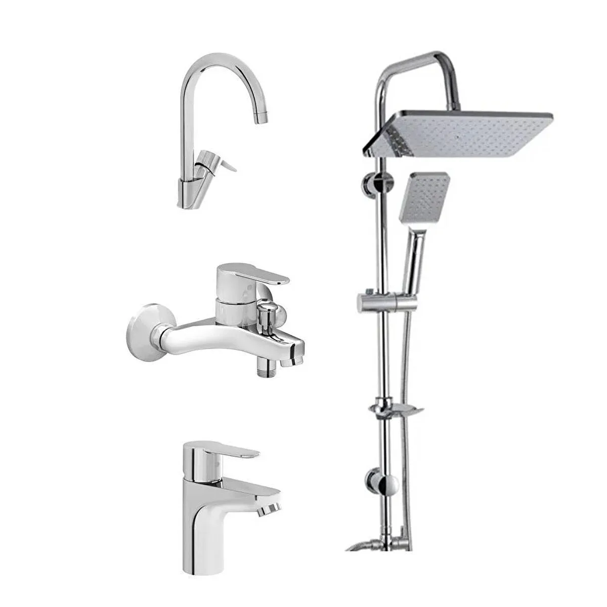 Artema Win S Banyo Bataryası + Lavabo Bataryası + Eviye Bataryası + Duxxa Mirage Tepe Duş Seti