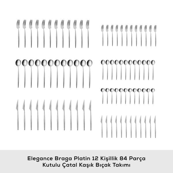 Karaca Elegance Braga Platin 12 Kişilik 84 Parça Çatal Kaşık Bıçak Takımı