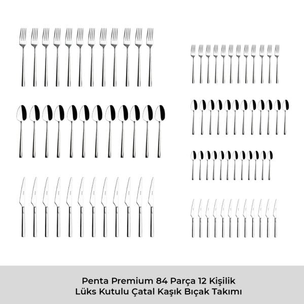 Emsan Premium Penta 84 Parça 12 Kişilik Çatal Kaşık Bıçak Seti Lüks Kutulu