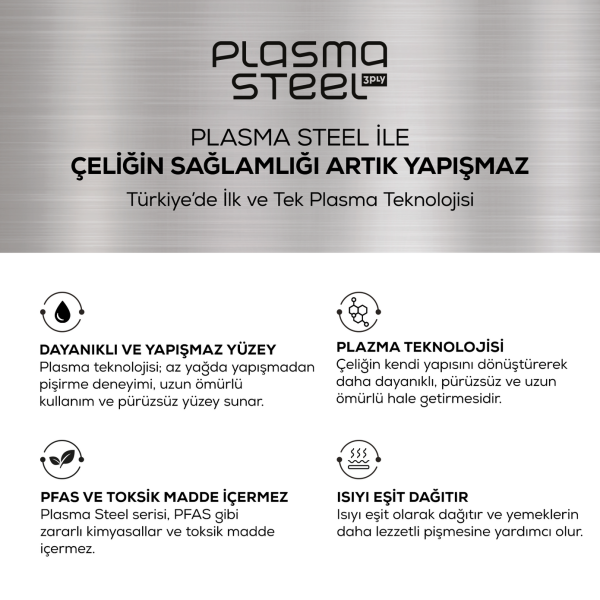 Karaca Plasma Steel 3Ply İndüksiyon Tabanlı Çelik Tava 30 Cm