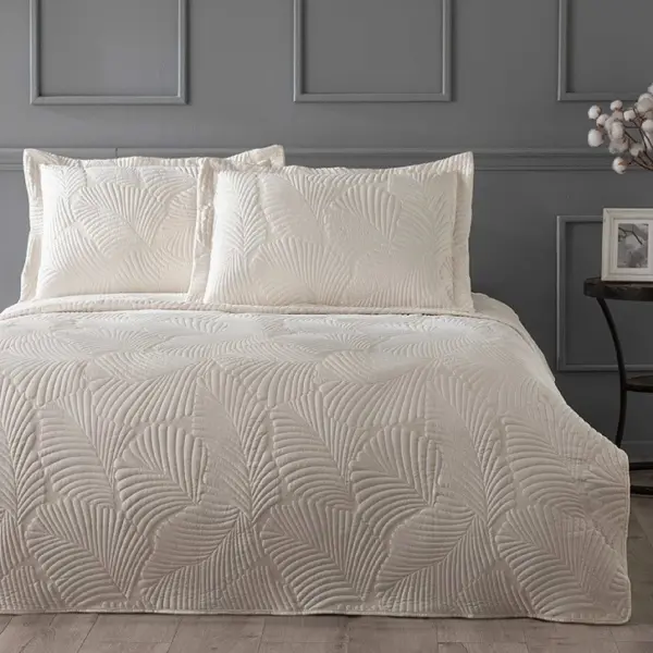 Linens Leaf Tek Kişilik Yatak Örtüsü Seti Ekru
