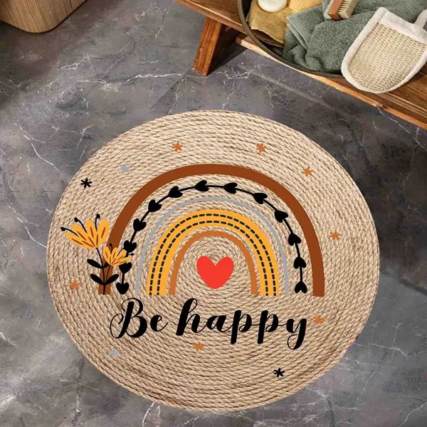 Eco Concept Hasır Esen Banyo Paspası, İskandinav Paspas, Yuvarlak Paspas, Be Happy Paspas, 80x80 Cm 80x80 cm