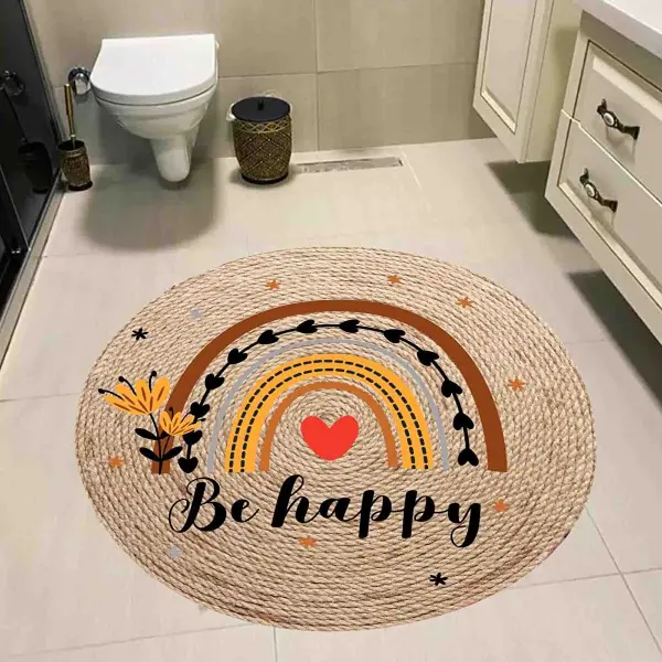 Eco Concept Hasır Esen Banyo Paspası, İskandinav Paspas, Yuvarlak Paspas, Be Happy Paspas, 80x80 Cm 80x80 cm