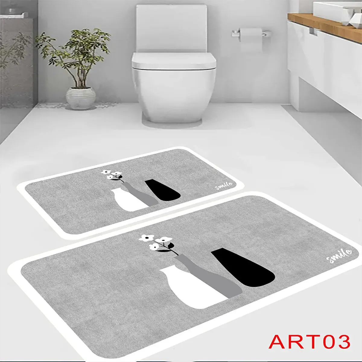 Eco Concept Banyo Paspası, Kaymaz Taban, Çiçek Desenli, Klozet Takımı, Dekoratif Paspas, Hediyelik, Çeyizlik