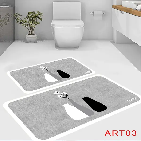 Eco Concept Banyo Paspası, Kaymaz Taban, Çiçek Desenli, Klozet Takımı, Dekoratif Paspas, Hediyelik, Çeyizlik