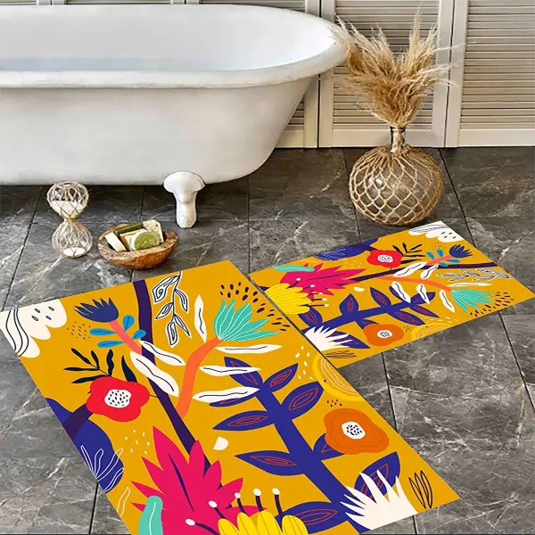 Eco Concept Çiçek Desen Banyo Paspası, Klozet Takımı, Kaymaz Taban Paspas, Yıkanabilir Banyo Paspası,