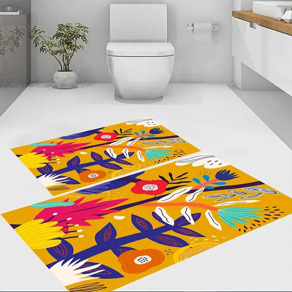 Eco Concept Çiçek Desen Banyo Paspası, Klozet Takımı, Kaymaz Taban Paspas, Yıkanabilir Banyo Paspası,
