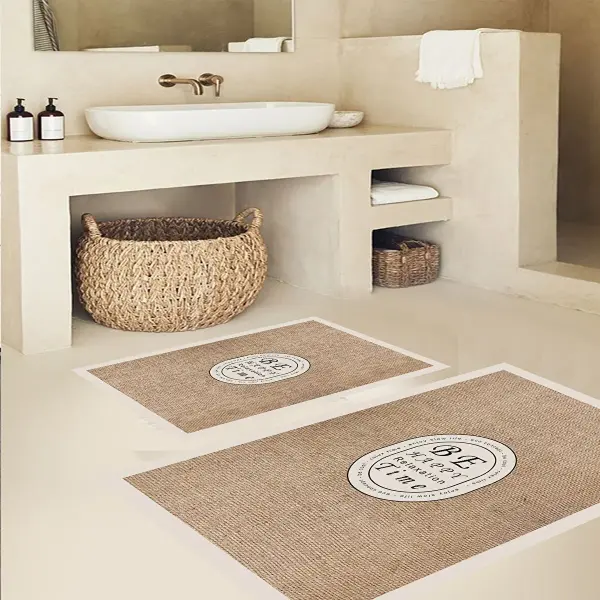 Eco Concept Jüt Desen Paspas, Hasır Banyo Paspası, Kaymaz Taban Klozet Takımı, Dekoratif Paspas, 60x100 cm