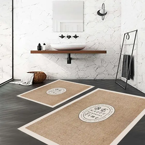 Eco Concept Jüt Desen Paspas, Hasır Banyo Paspası, Kaymaz Taban Klozet Takımı, Dekoratif Paspas, 60x100 cm
