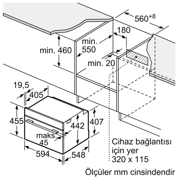 Serie 8 Buharlı Fırın 60 x 45 cm Siyah