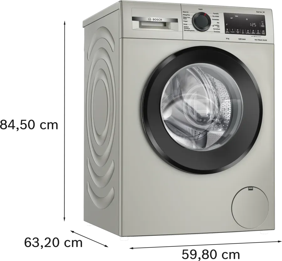 Serie 4 Çamaşır Makinesi 9 kg 1200 dev./dak., Gümüş