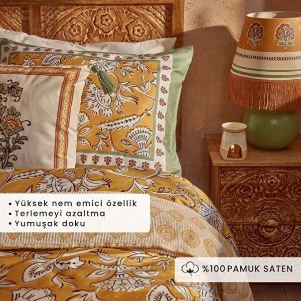 %100 Pamuk Saten Indian Çift Kişilik Nevresim Seti