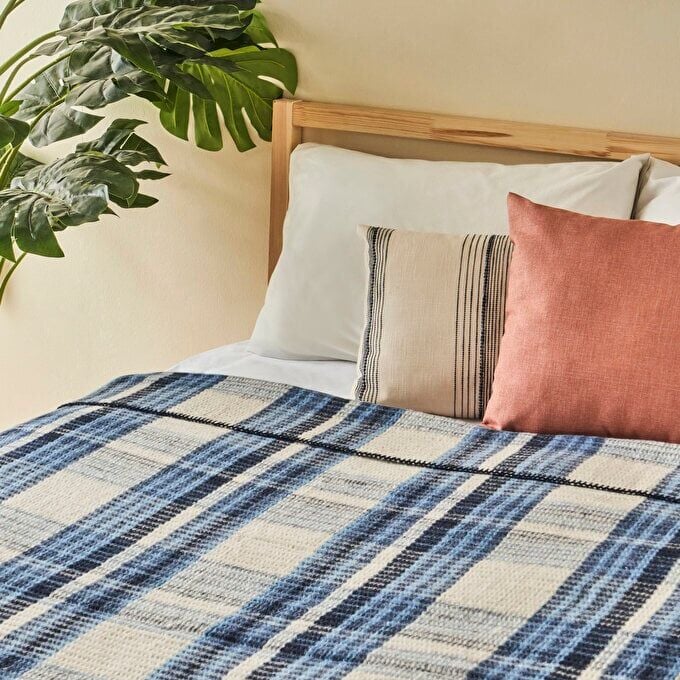 Noah Pamuklu Tek Kişilik Skoç Battaniye Mavi (150x200 cm)